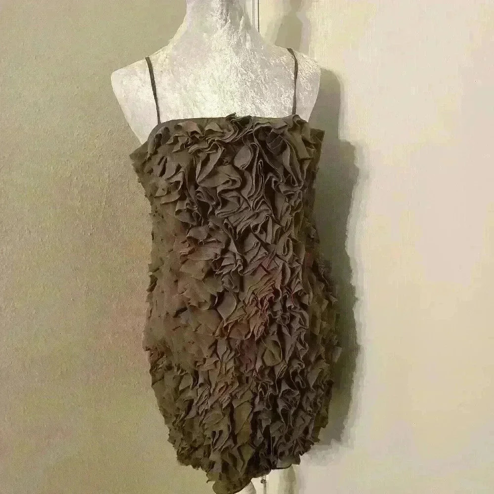 NWT MM Couture Miss Me Women’s Medium Taupe Ruffle Party Dress Strappy - Picture 6 of 8